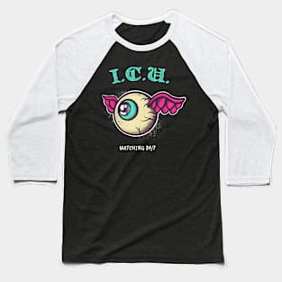 I.C.U. Watching Eye Wings Eybeall Tattoo Baseball T-Shirt
